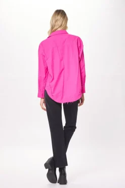 Cheap Hot Pink Poplin Button Up Shirting All Tops
