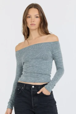 Cheap Hunter Green Fitted Off The Shoulder Top All Tops