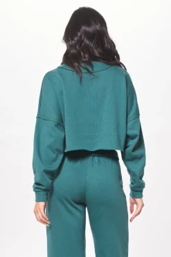 Outlet Hunter Green Fleece Quarter Zip W/ Raw Edge All Tops