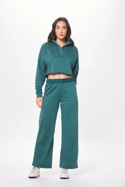 Outlet Hunter Green Fleece Quarter Zip W/ Raw Edge All Tops
