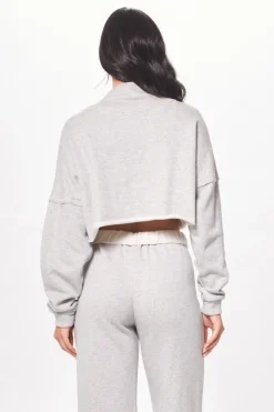 Sale Hunter Grey Fleece Quarter Zip W/ Raw Edge All Tops