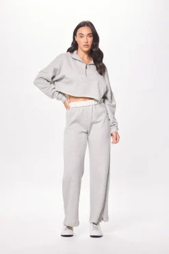 Sale Hunter Grey Fleece Quarter Zip W/ Raw Edge All Tops