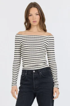 Hot Ivory Black Fitted Off The Shoulder Top All Tops