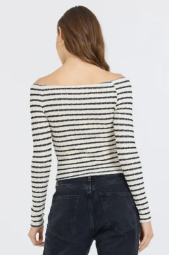 Hot Ivory Black Fitted Off The Shoulder Top All Tops