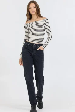 Hot Ivory Black Fitted Off The Shoulder Top All Tops
