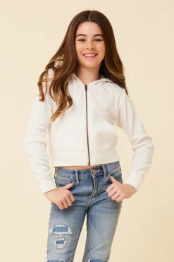 Best Sale Ivory Crop Zip Up Thermal Hoodie Kids Hoodies|Kids Tops