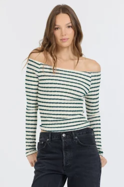 Cheap Ivory Green Fitted Off The Shoulder Top All Tops