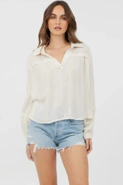 Cheap Ivory Multi Texture Polo Blouse All Tops