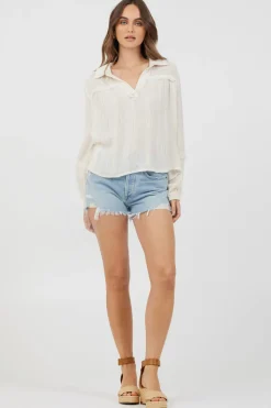Cheap Ivory Multi Texture Polo Blouse All Tops