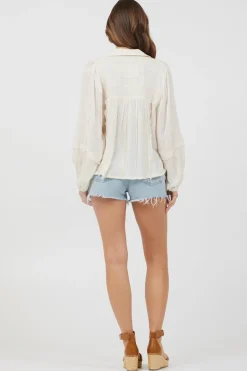 Cheap Ivory Multi Texture Polo Blouse All Tops