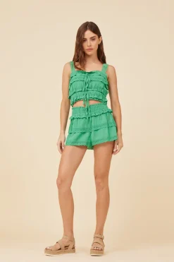 Store Kelly Green Lacey Trim Layered Tank All Tops|Tanks