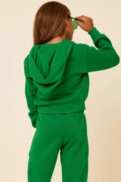 Shop Kelly Green Slit Pocket Crop Zip Hoodie Hoodies