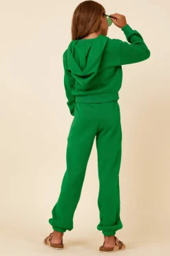 Shop Kelly Green Slit Pocket Crop Zip Hoodie Hoodies
