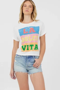 Store La Dolce Vita White Destination Printed Tee All Tops