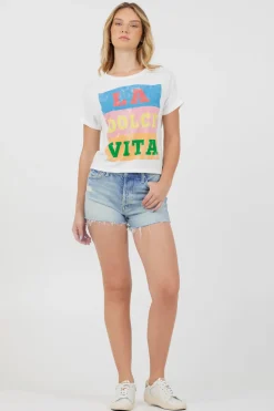 Store La Dolce Vita White Destination Printed Tee All Tops