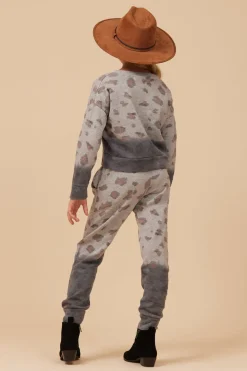 Fashion Large Leopard Print Dip Dye Crewneck Kids Kids Tops