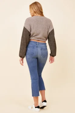 Best Sale Light Grey W/ Charcoal Tie Front Color Block Sweater All Tops
