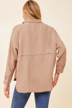 Clearance Light Taupe Gauze Button Down All Tops