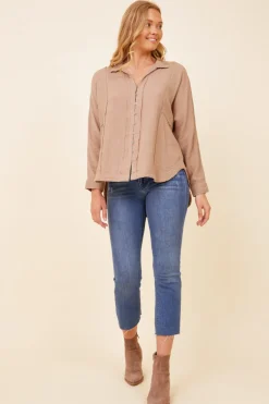 Clearance Light Taupe Gauze Button Down All Tops