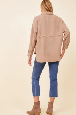 Clearance Light Taupe Gauze Button Down All Tops