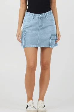 New Light Wash Denim Cargo Skirt All Bottoms