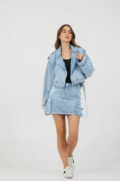 New Light Wash Denim Cargo Skirt All Bottoms