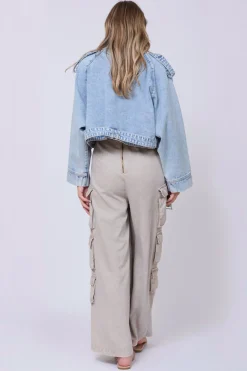 Store Light Wash Denim Cropped Moto Jacket Outerwear