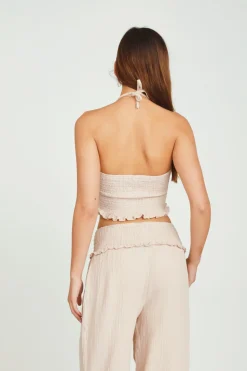Hot Mauve Garment Washed Gauze Halter Top All Tops|Tanks