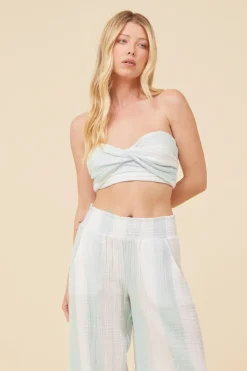 Online Mint & White Cabana Stripe Gauze Bandeau Crop Top All Tops