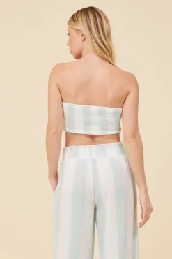 Online Mint & White Cabana Stripe Gauze Bandeau Crop Top All Tops