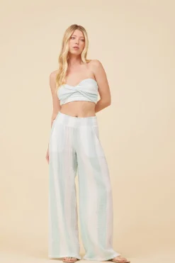 Online Mint & White Cabana Stripe Gauze Bandeau Crop Top All Tops