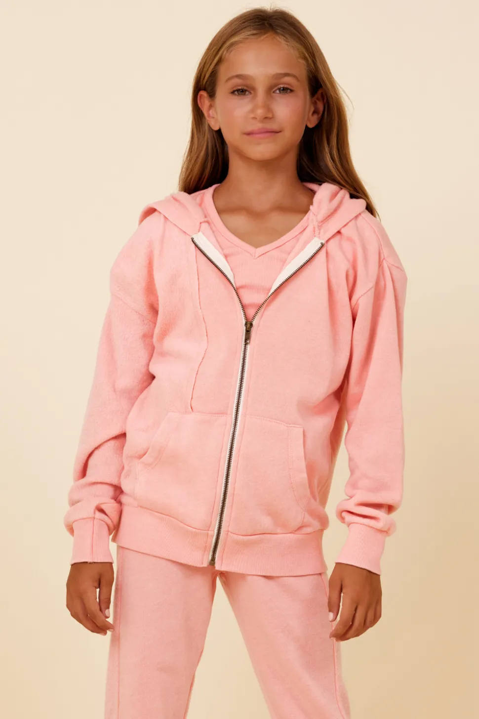 Discount Misty Coral New Burnout Zip Hoodie Hoodies