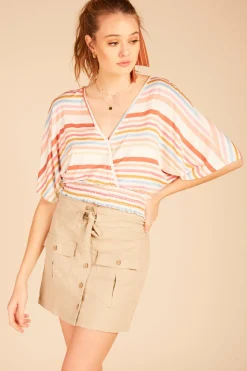 Online Multi Striped Surplice Top All Tops