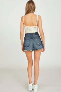 Fashion Natural Ivory W/ Khaki Contrast Sweater Crochet Tank All Tops|Tanks
