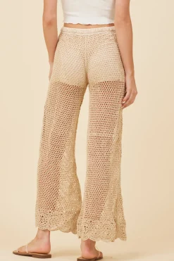 Store Natural W/ Gold Lurex Crochet Scalloped Pants All Bottoms