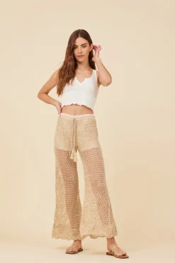 Store Natural W/ Gold Lurex Crochet Scalloped Pants All Bottoms