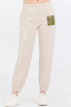 New Neutral Taupe/ Olive/ Tan Bandana Patch Jogger Joggers