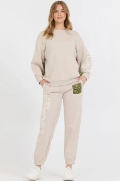 New Neutral Taupe/ Olive/ Tan Bandana Patch Jogger Joggers