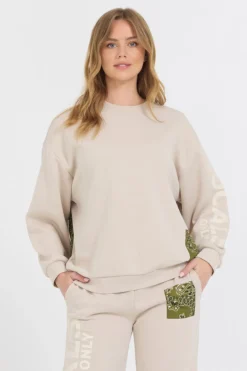 Cheap Neutral Taupe/ Olive/ Tan Bandana Patch Crewneck All Tops