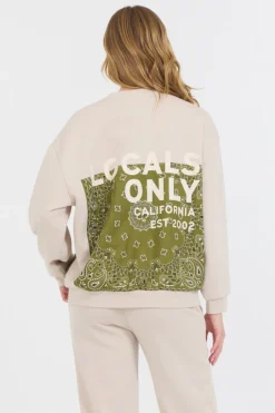 Cheap Neutral Taupe/ Olive/ Tan Bandana Patch Crewneck All Tops