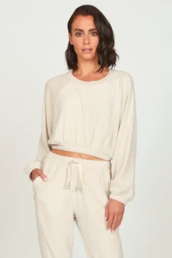 Flash Sale Oatmeal Cozy Fleece Elastic Crewneck All Tops|Sweatshirts