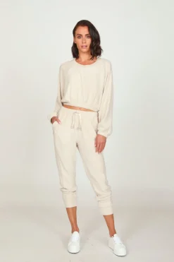 Flash Sale Oatmeal Cozy Fleece Elastic Crewneck All Tops|Sweatshirts