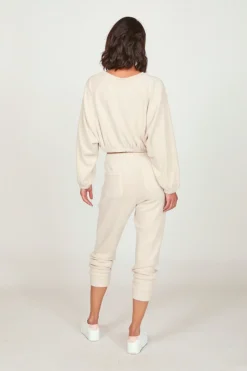 Flash Sale Oatmeal Cozy Fleece Elastic Crewneck All Tops|Sweatshirts