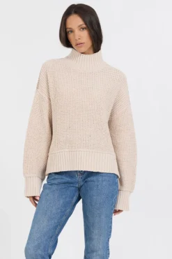Outlet Oatmeal/Brown Sugar Combo Mockneck Two Tone Sweater All Tops|Sweaters