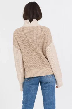 Outlet Oatmeal/Brown Sugar Combo Mockneck Two Tone Sweater All Tops|Sweaters