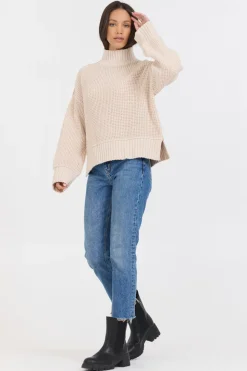 Outlet Oatmeal/Brown Sugar Combo Mockneck Two Tone Sweater All Tops|Sweaters