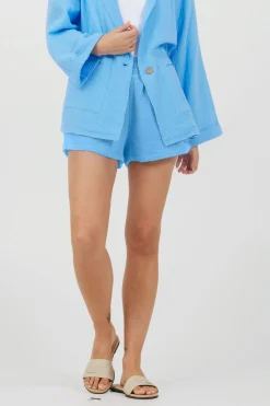 Flash Sale Ocean Blue Washed Gauze Shorts All Bottoms|Shorts