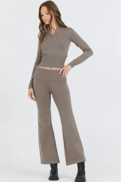 Hot Olive Grey Slim Fit Knit Quarter Zip All Tops|Sweaters