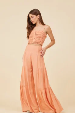 Sale Peach Cotton Voille Front Button Tank All Tops|Tanks