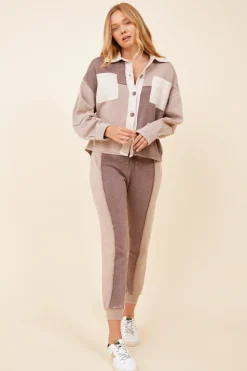 Cheap Pearl/Warm Taupe/Cocoa Brown Burnout Colorblock Shacket All Tops